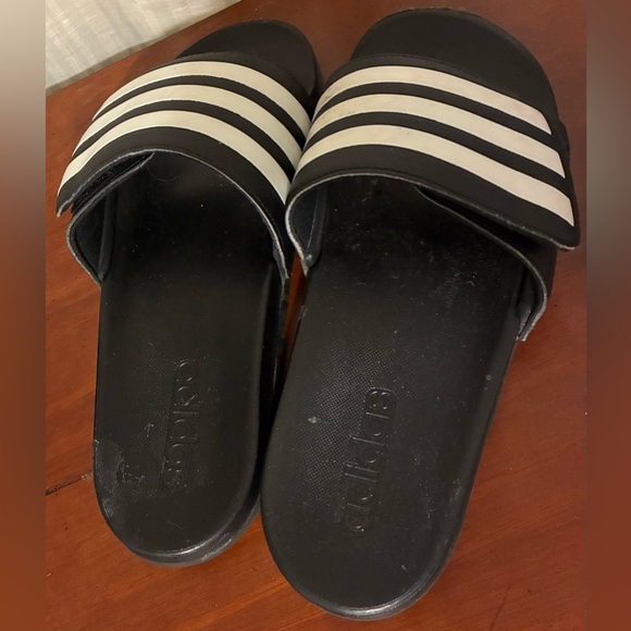 adidas Black and White Slide Sandals - Picture 2 of 4